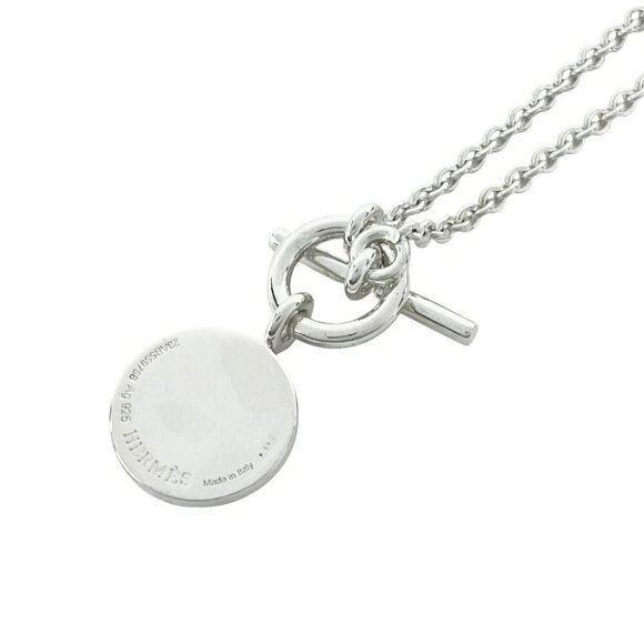 HERMES Amulet Round Toggle Necklace 16" Silver 925 Auth w/Box #5967 - Picture 3 of 8